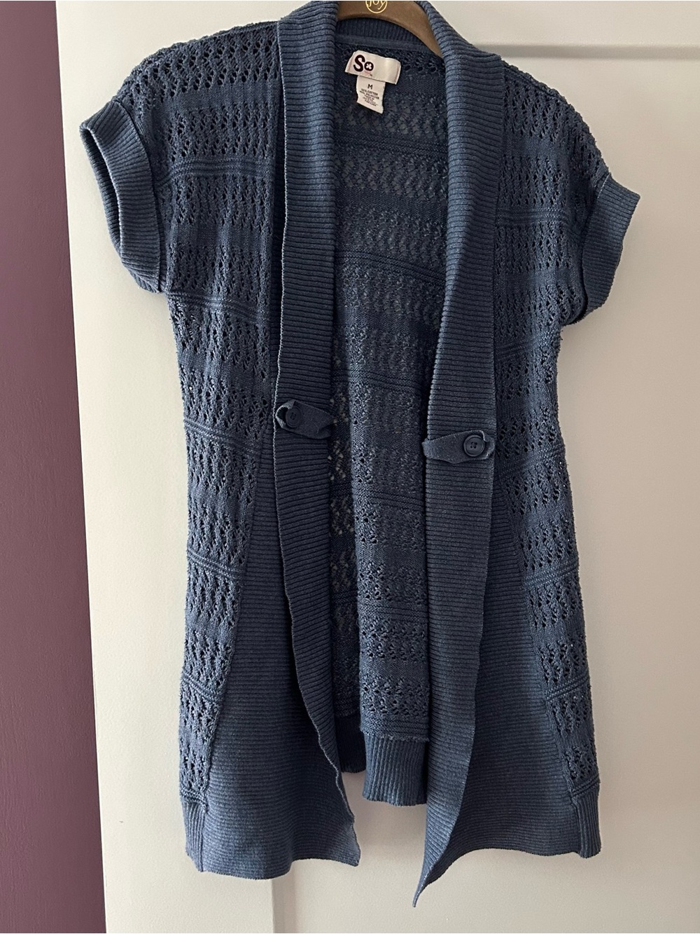 SO Blue Short Sleeved Open Cardigan M